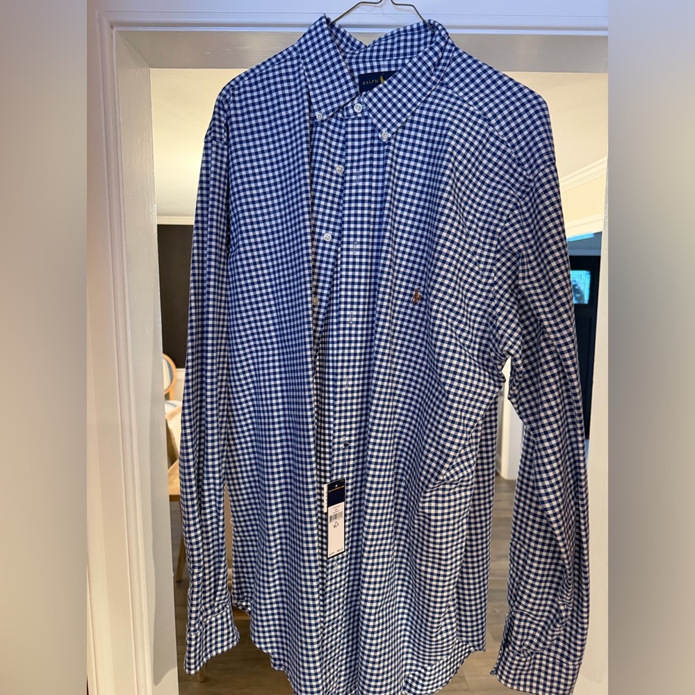 Ralph Lauren Navy Checkered Button Down Shirt